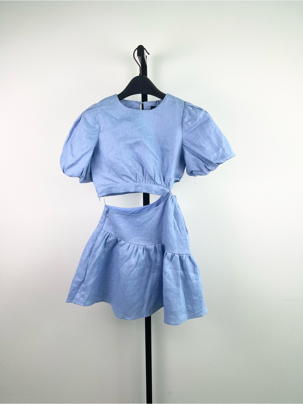 Bardot Junior Girls Mimi Cutout Puff Sleeve Linen Dress, Cornflower/Blue, 12Y